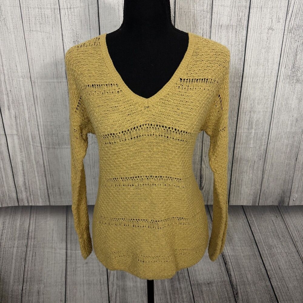 Fat Face Women's Yellow UK 10/US 6 100% Cotton V-Neck Pullover Knit Sweater